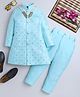 Ahhaaaa Silk Blend Full Sleeves Leaves Embroidered & Sequins Embellished Sherwani & Pant Set - Blue