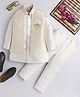 Ahhaaaa Silk Blend Full Sleeves Solid Kurta & Pant With Floral Embroidered Jacket Set - Cream