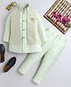 Ahhaaaa Silk Blend Full Sleeves Solid Kurta & Pant With Floral Embroidered Jacket Set - Light Green