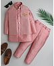 Ahhaaaa Velvet Full Sleeves Solid Kurta With Pant & Embroidered Jacket Set - Pink