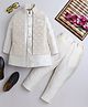 Ahhaaaa Velvet Full Sleeves Solid Kurta With Pant & Embroidered Jacket Set - Beige