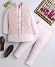Ahhaaaa Velvet Full Sleeves Solid Kurta With Pant & Embroidered Jacket Set - Pink