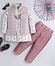 Ahhaaaa Silk Blend Full Sleeves Abstract Printed Kurta & Pant With Jacket & Necklace Set - Pink