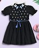 Bella Moda Cotton Half Puffed Sleeves Honey Bee Embroidered Dress - Black