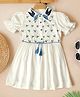 Bella Moda Cotton Half Puffed Sleeves Honey Bee Embroidered Dress - White