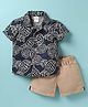 Simply Premium Poplin Half Sleeves Shirt & Short Set with Pineapple Print - Navy Blue & Tan