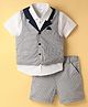 Simply Premium Poplin Woven Half Sleeves 3 Piece Party Suit with Checks - Light Grey