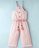 Simply Premium Cotton Woven Sleeveless Striped Jumpsuit With Belt - Peach