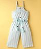 Simply Premium Cotton Woven Sleeveless Striped Jumpsuit With Belt - Light Blue