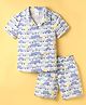 Simply Premium Poplin Woven Half Sleeves Co-Ord Shorts Night Suit with Car Print - Multicolor