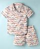 Simply Premium Poplin Woven Half Sleeves Co-Ord Shorts Night Suit with Car Print - Multicolor