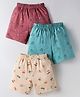 Zero Sinker Knit Above Knee Length Vehicle & Floral Print Shorts Pack Of 3 - Light Blue ,Cream & Pink