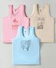 Zero Sinker Knit Sleeveless Vests with Circus & Bunny Print Pack of 3 - Peach Beige & Aqua Blue