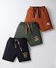 Zero Sinker Knit Above Knee Length Shorts With Sports Theme Print Pack Of 3 - Rust Olive & Black