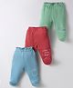 Zero Sinker Woven Bootie Leggings With Text Print Pack Of 3 - Light Blue Maroon & Light Green
