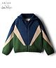 Arias Knit Full Sleeves Front Open Zipper Color Block Sweater - Navy Blue & Green