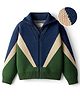Arias Knit Full Sleeves Front Open Zipper Color Block Sweater - Navy Blue & Green