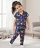Babyhug Cotton Knit Half Sleeves Co-ords Night Suit with Floral Print - Navy Blue