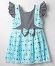 Enfance Core Frill Sleeves Striped & Floral Printed Bow Applique Detailed Dress - Sky Blue