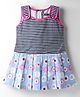 Enfance Core Cotton Sleeveless Floral Printed & Striped Dress - Blue