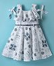 Enfance Core Cotton Sleeveless Frill Detailed Abstract Printed Dress With Belt - Blue
