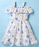 Enfance Core Cold Shoulder Half Sleeves Floral Printed & Schiffli Embroidered Tiered Dress - Blue