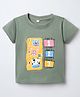 Enfance Core Embosis Hosiery Half Sleeves Animals Printed Tee - Olive Green
