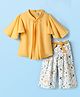 Enfance Core Half Flared Sleeves Floral Applique Top With Abstract Printed Palazzo Set - Lemon