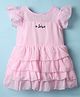 Enfance Core Cotton Half Flutter Sleeves Brand Name Foil Printed & Shimmered Layered Dress - Pink