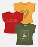 Femea Cotton Blend Pack Of 3 Short Sleeves Heart & Love Text Printed Tops - Mustard Red & Olive Green