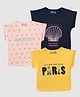 Femea Cotton Blend Pack Of 3 Short Sleeves Stars & Holiday Forever Text Printed Tops - Navy Pink & Yellow