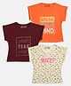 Femea Cotton Blend Pack Of 3 Short Sleeves Speak Your Mind & Yeah Text Printed Tops - Wine orange & Beige