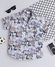 BAATCHEET Cotton Half Sleeves Teddy Bear Printed Shirt - White & Grey