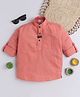 BAATCHEET Cotton Full Sleeves Solid Kurta Style Shirt With Elephant Designed Brooch - Peach