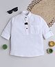BAATCHEET Cotton Full Sleeves Solid Kurta Style Shirt With Elephant Designed Brooch - White