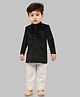 little desi Velvet Full Sleeves Beads Embellished Bird Designed Sherwani Pyjama Set - Black