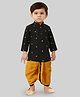 little desi Pure Cotton Full Sleeves Mirror Work Detailed Kurta Dhoti Set - Black