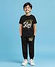 Trampoline Cotton Blend Half Sleeves King Text Printed Tee & Coordinating Joggers Set - Black