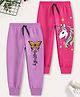 Trampoline Cotton Blend Pack Of 2 Butterfly & Unicorn Printed Pajamas - Purple & Pink