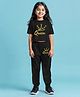 Trampoline Cotton Blend Half Sleeves Queen Text Printed Crop Top & Coordinating Joggers Set - Black