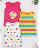 Trampoline Cotton Blend Pack Of 3 Sleeveless Heart Printed & Striped Tees - Multi Colour