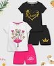 Trampoline Cotton Blend Pack Of 2 Half Sleeves Girl Power & Queen Text Printed Tee & Shorts Set - White & Black