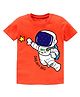 KAVEE Pure Cotton Half Sleeves Space Theme Printed Tee - Orange