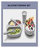 SPARKLE JOY 5 Pcs Silicone Baby Feeding Set, BPA Free & Microwave Safe Dinner Tableware Kit - Feeding Bowl, Suction Plate, Tumbler, Spoon & Fork for Kids, Toddler - Grey