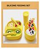 SPARKLE JOY 5 Pcs Silicone Baby Feeding Set, BPA Free & Microwave Safe Dinner Tableware Kit - Feeding Bowl, Suction Plate, Tumbler, Spoon & Fork for Kids, Toddler - Yellow