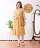 Bella Mama Viscose Woven Three Fourth Sleeves Over Lapping Maternity Kurta With With Contrast Yoke & Pocket with Floral Print- Yellow