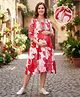 Bella Mama Viscose Woven Three Fourth Sleeves Maternity Dress with Floral Print - Red