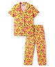 Pine Kids Single Jersey Knit Half Sleeves Co-Ord Night Suit With Floral Print - Gold