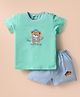 Bodycare Cotton Knit Half Sleeves T-Shirt & Shorts With Tiger Print - Sea Green