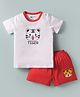 Bodycare Cotton Knit Half Sleeves T-Shirt & Shorts Set With Tiger Print - White & Red